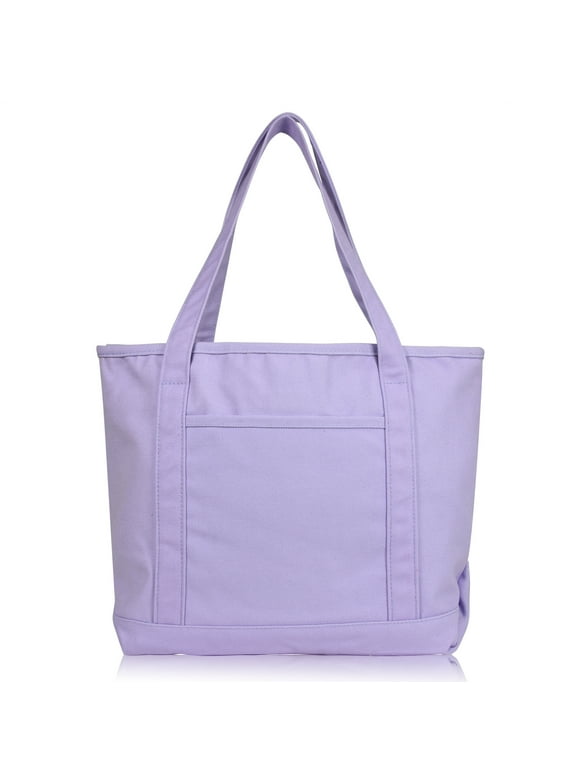 DALIX 20" Solid Color Cotton Canvas Shopping Tote Bag in Lavender