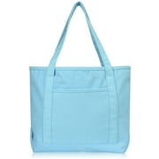 DALIX 20" Solid Color Cotton Canvas Shopping Tote Bag in Light Blue