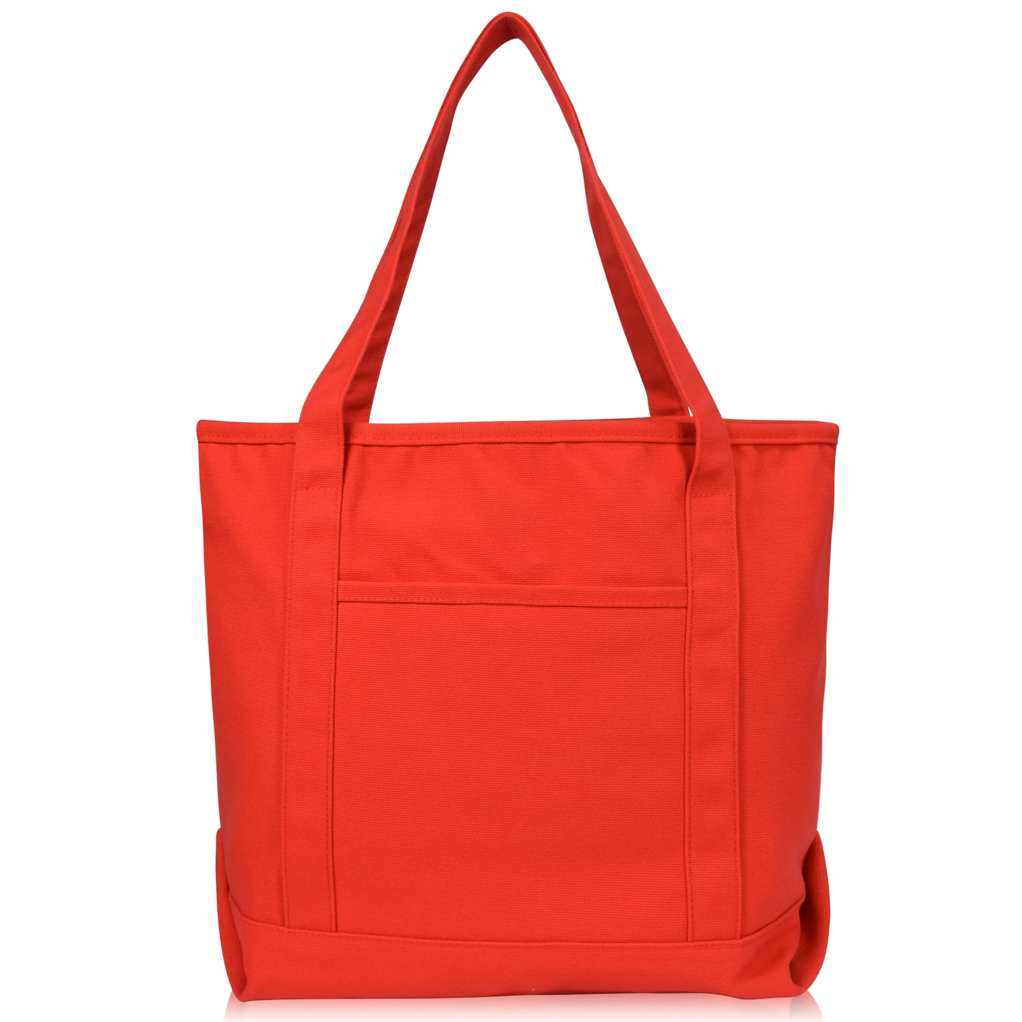 DALIX 20" Solid Color Cotton Canvas Shopping Tote Bag in Red
