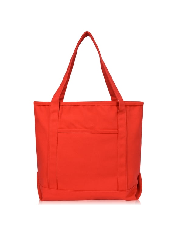 20" Solid Color Cotton Canvas Shopping Tote Bag in Red