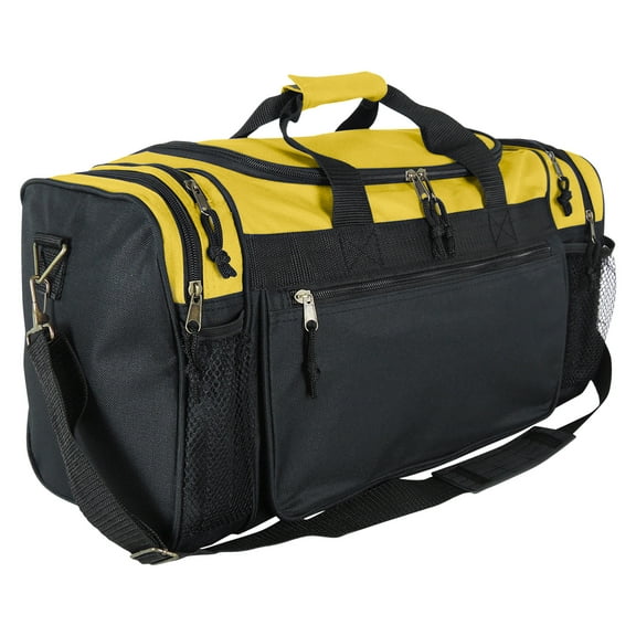 DALIX 20 in Sports Duffle Bag with Water Bottle Mesh Pockets, Gold