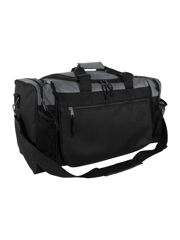 20" Sports Duffle Bag w Water Bottle Mesh and Valuables Pockets in Gray