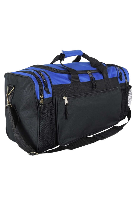 20" Sports Duffle Bag w Water Bottle Mesh and Valuables Pockets in Royal