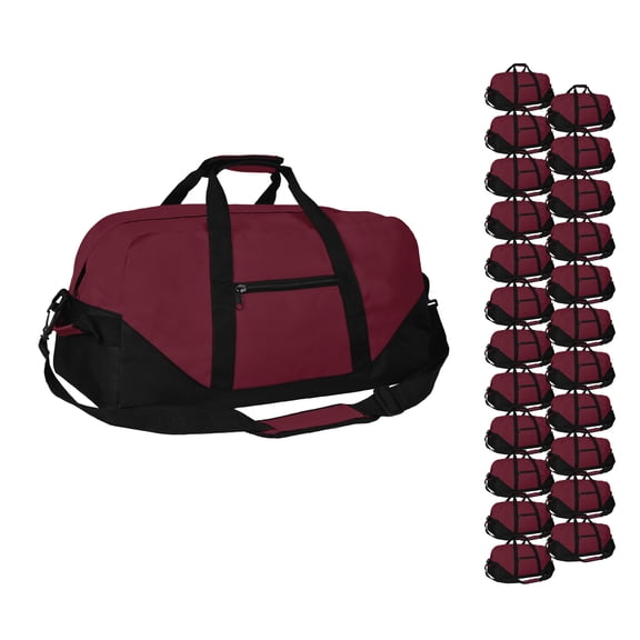 DALIX 21" Large Duffle Bag with Adjustable Strap in Maroon 24 Pack