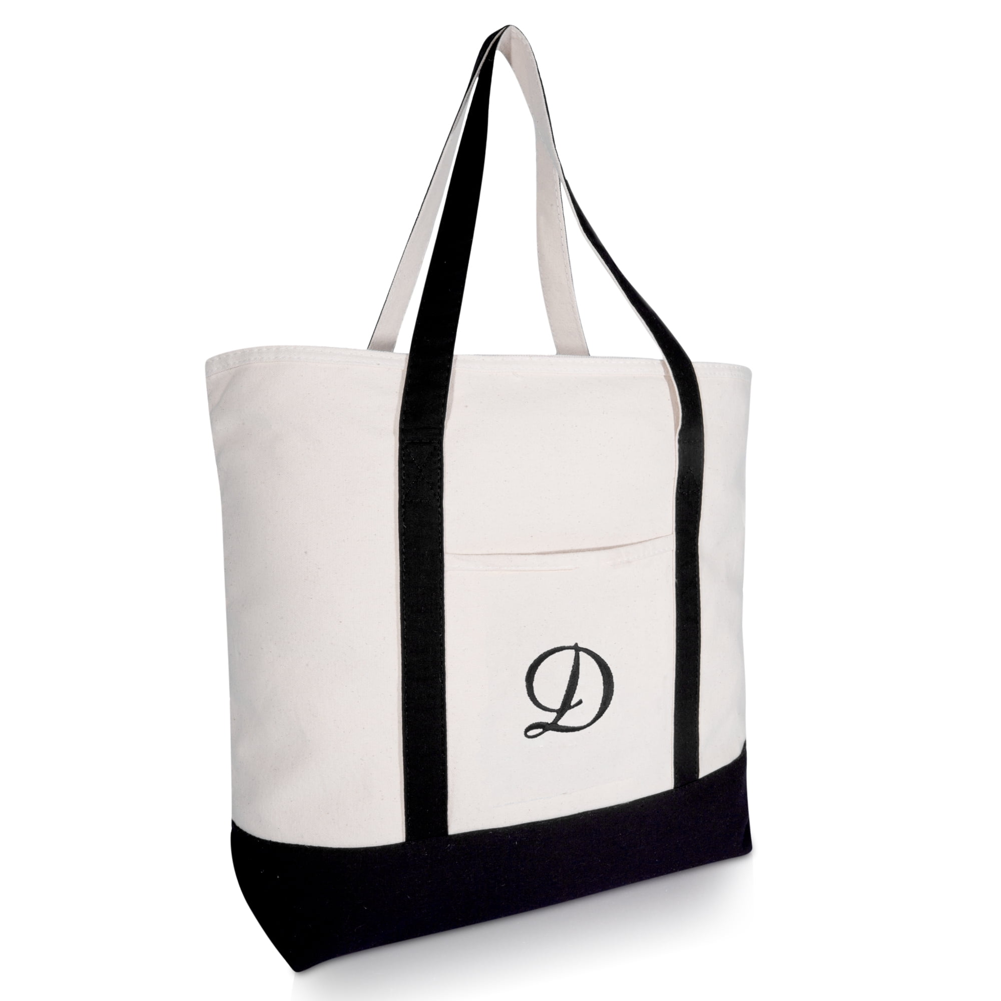 Dalix Initial Tote Bag Personalized Monogram Black Zippered Top Letter A