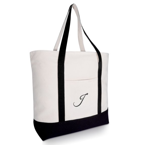 DALIX 22" Canvas Personalized Tote Bag Black - J