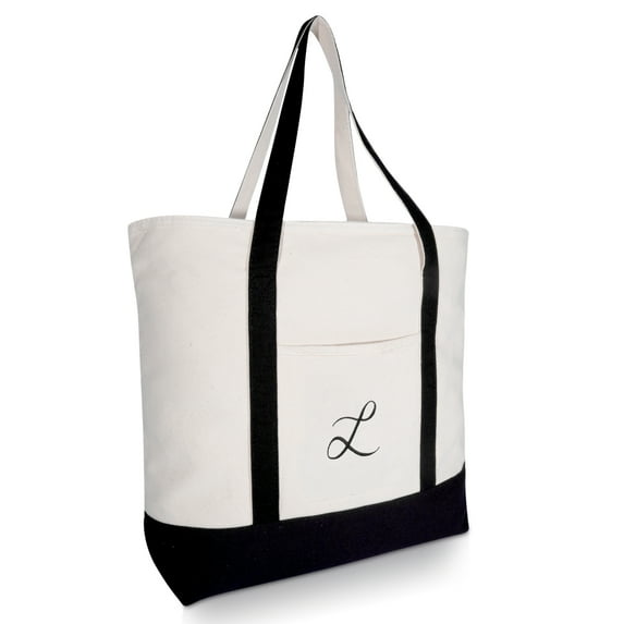 DALIX 22" Canvas Personalized Tote Bag Black - L