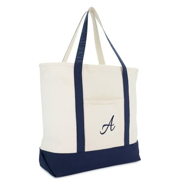 DALIX 22" Canvas Personalized Tote Bag Navy Blue - A