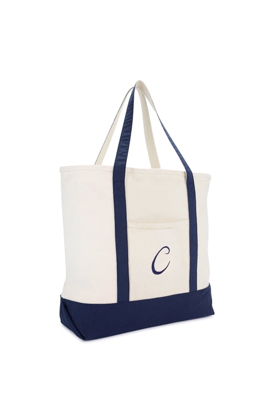 22" Canvas Personalized Tote Bag Navy Blue - C