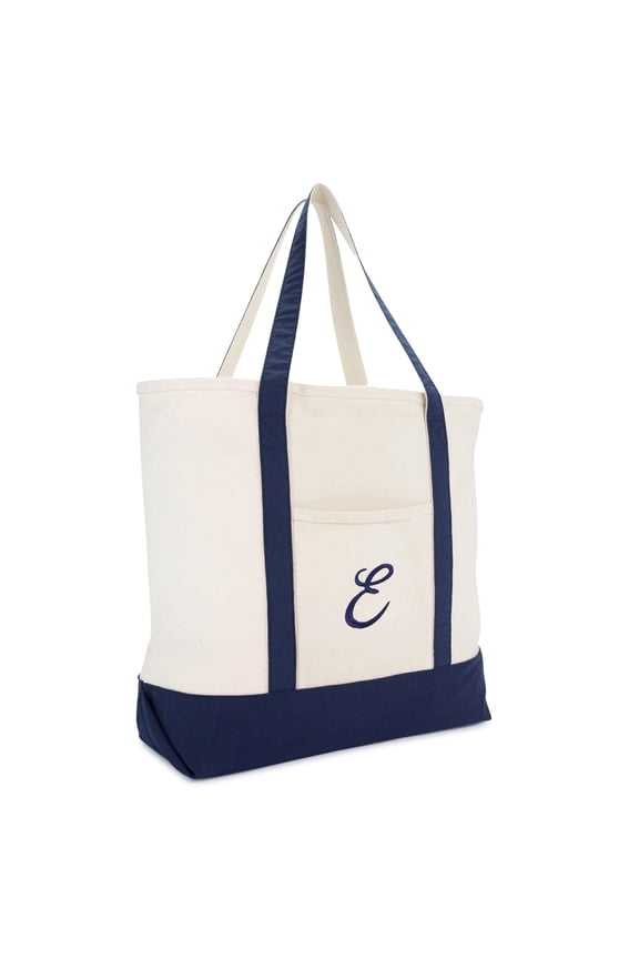 22" Canvas Personalized Tote Bag Navy Blue - E
