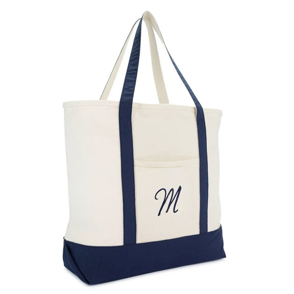 DALIX 22" Canvas Personalized Tote Bag Navy Blue - M