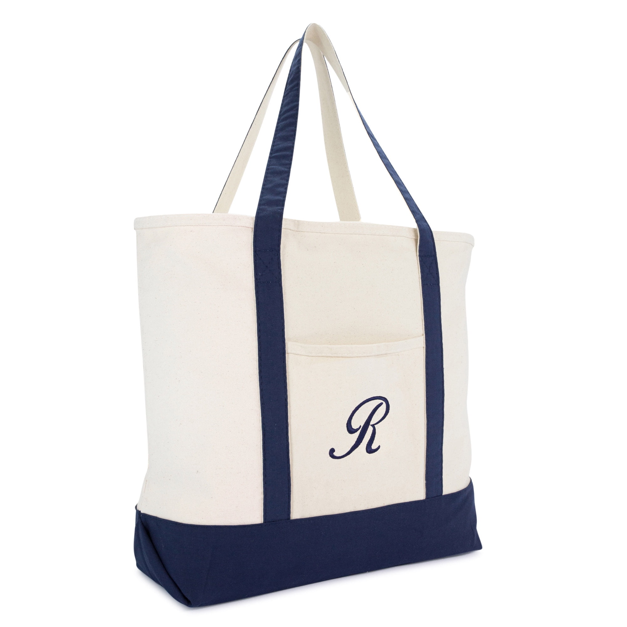 DALIX 22 Canvas Personalized Tote Bag Navy Blue - Q 