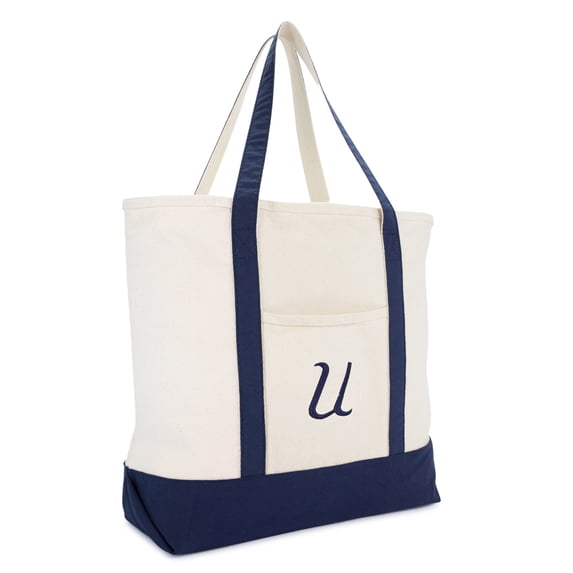 DALIX 22" Canvas Personalized Tote Bag Navy Blue - U