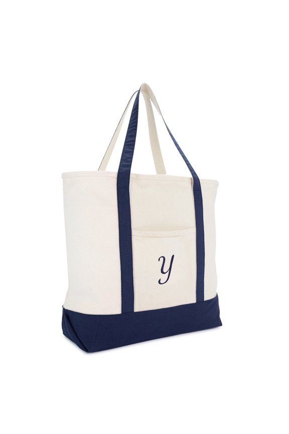 22" Canvas Personalized Tote Bag Navy Blue - Y
