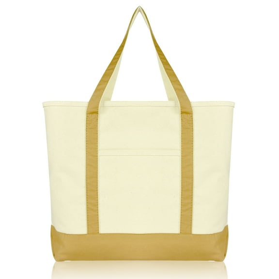 DALIX 22" Cotton Canvas Bag Beach Shopping Zipper in Brown