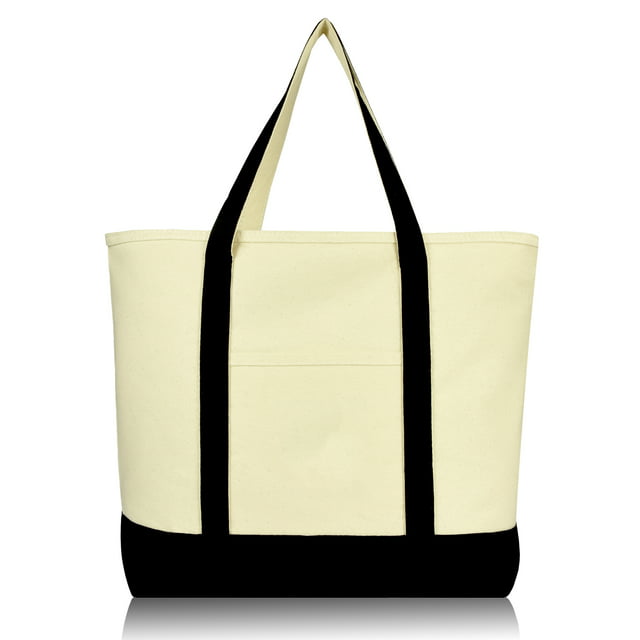 DALIX 22" Extra Large Cotton Canvas Zippered Shopping Tote Grocery Bag in Black Female