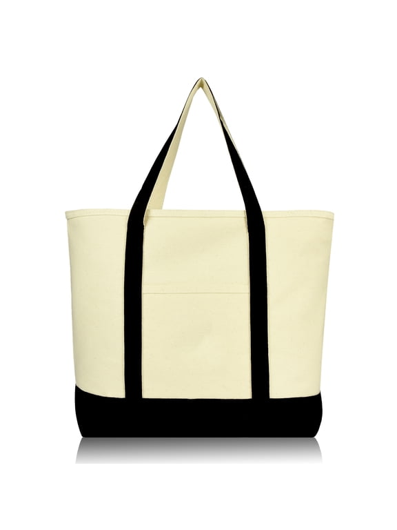 22" Extra Large Cotton Canvas Zippered Shopping Tote Grocery Bag in Black Female