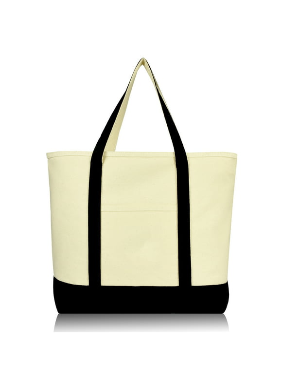 DALIX 22" Extra Large Cotton Canvas Zippered Shopping Tote Grocery Bag in Black Female