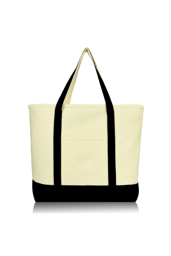 22" Extra Large Cotton Canvas Zippered Shopping Tote Grocery Bag in Black Female
