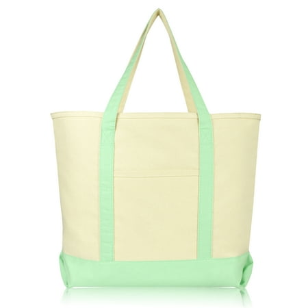 DALIX 22" Extra Large Cotton Canvas Zippered Shopping Tote Grocery Bag in Mint Green
