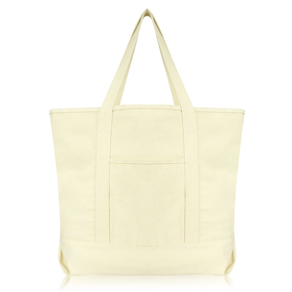 DALIX 22" Extra Large Cotton Canvas Zippered Shopping Tote Grocery Bag in Natural