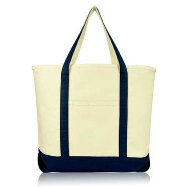 DALIX 22" Extra Large Cotton Canvas Zippered Shopping Tote Grocery Bag in Navy Blue