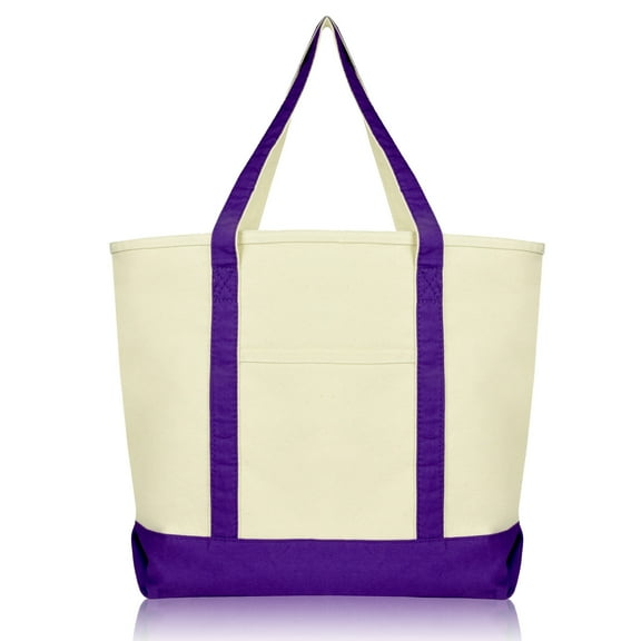 DALIX 22" Extra Large Cotton Canvas Zippered Shopping Tote Grocery Bag in Purple