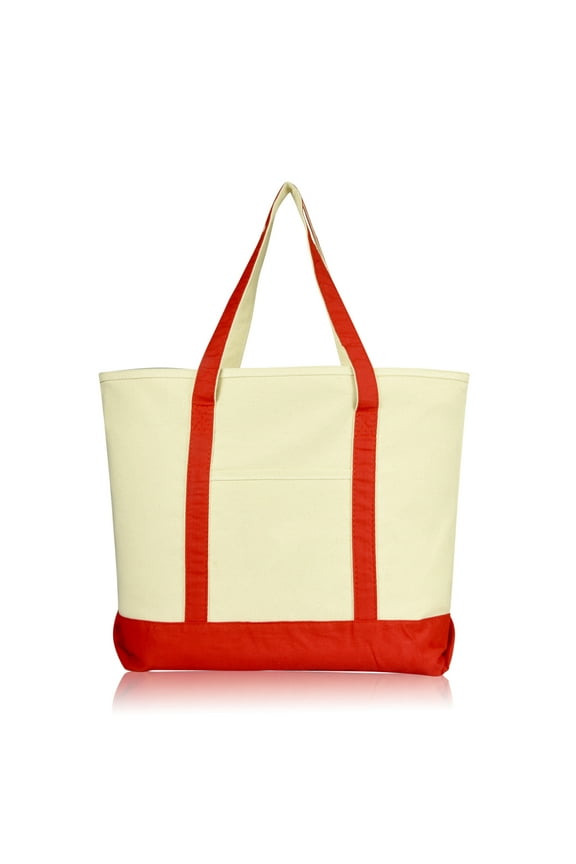22" Extra Large Cotton Canvas Zippered Shopping Tote Grocery Bag in Red