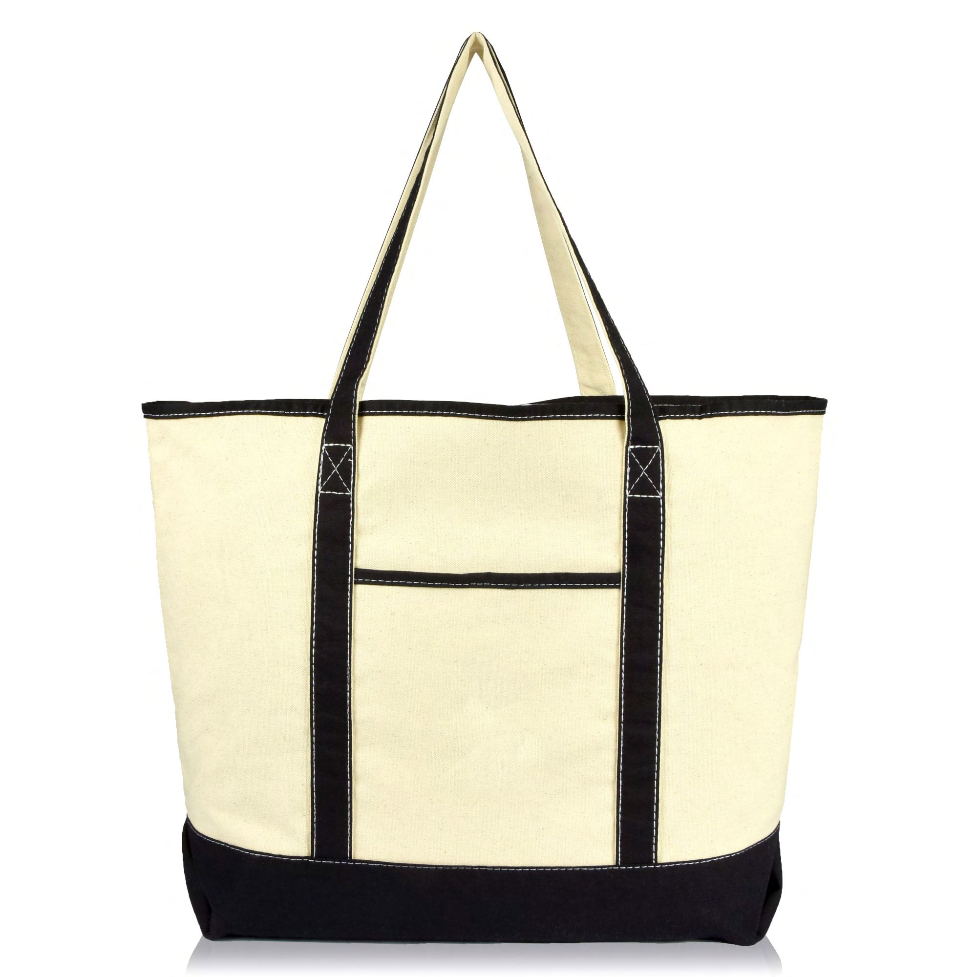 DALIX 22" Open Top Deluxe Tote Bag with Outer Pocket in Black - image 1 of 5