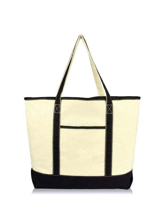 DALIX 22" Open Top Deluxe Tote Bag with Outer Pocket in Black