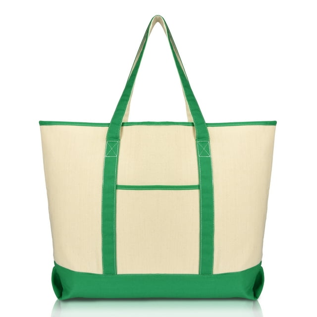 DALIX 22" Open Top Deluxe Tote Bag with Outer Pocket in Dark Green