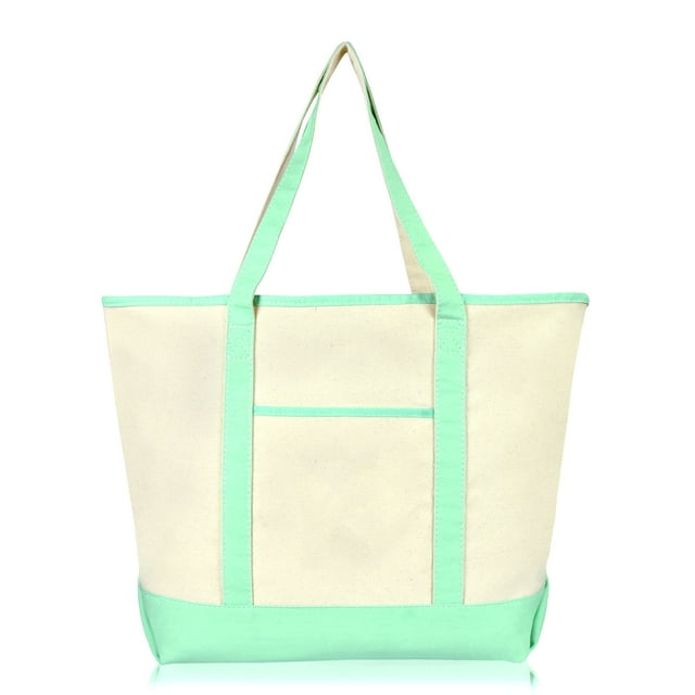 DALIX 22" Open Top Deluxe Tote Bag with Outer Pocket in Mint Green