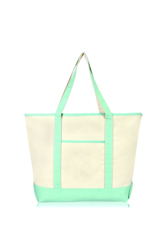 22" Open Top Deluxe Tote Bag with Outer Pocket in Mint Green
