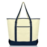 DALIX 22" Open Top Deluxe Tote Bag with Outer Pocket in Navy Blue
