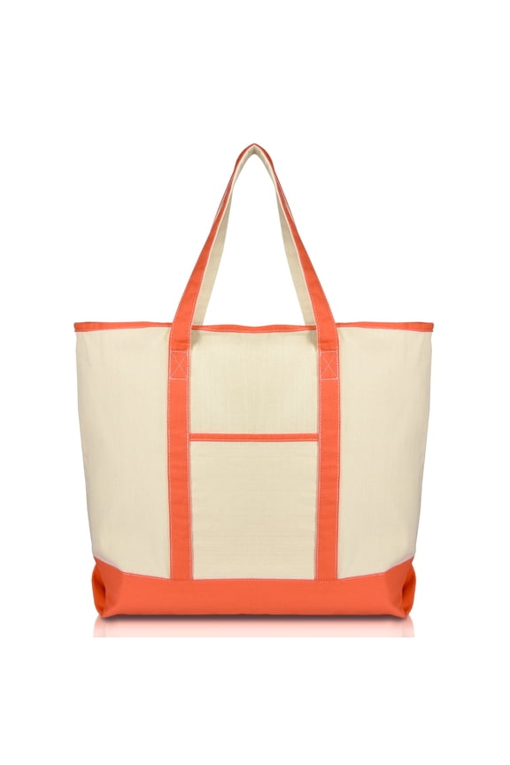 22" Open Top Deluxe Tote Bag with Outer Pocket in Orange
