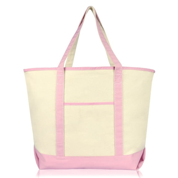 DALIX 22" Open Top Deluxe Tote Bag with Outer Pocket in Pink