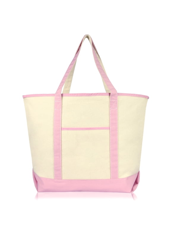22" Open Top Deluxe Tote Bag with Outer Pocket in Pink