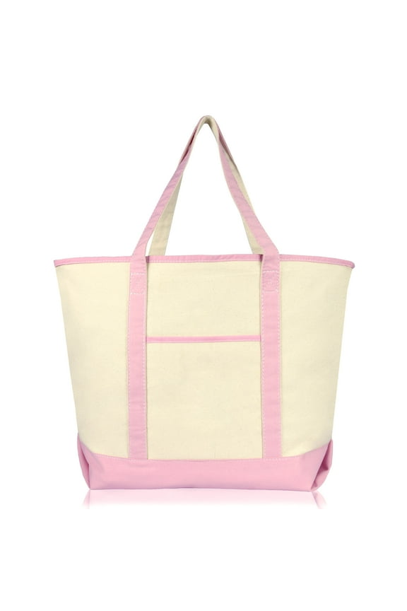 22" Open Top Deluxe Tote Bag with Outer Pocket in Pink