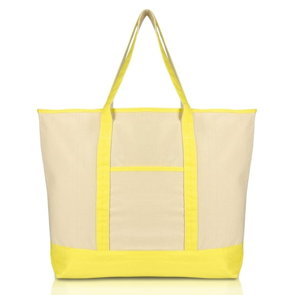 DALIX 22" Open Top Deluxe Tote Bag with Outer Pocket in Yellow
