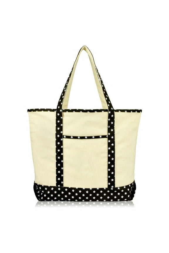 22" Shopping Tote Bag in Heavy Cotton Canvas (Zippered Top) Black Star