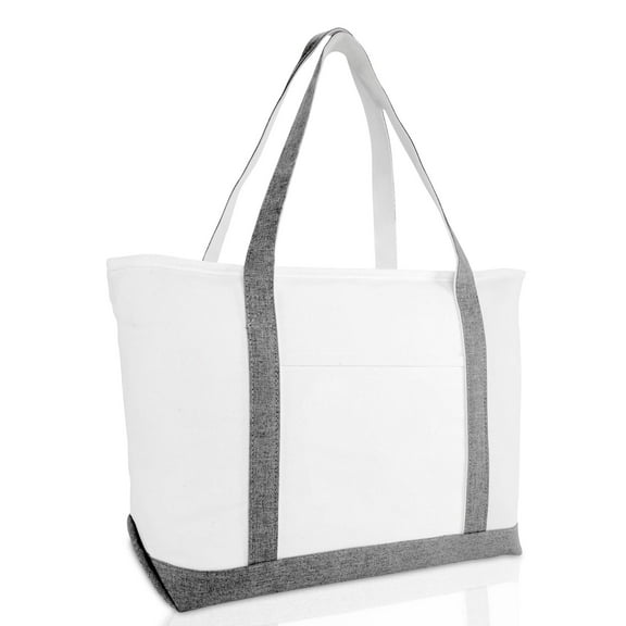 DALIX 23" Gray Large Heavy Duty 24 oz. Cotton Canvas Shopping Tote Bag