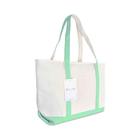 DALIX 23" Mint Green Large Heavy Duty 24 oz. Cotton Canvas Shopping Tote Bag
