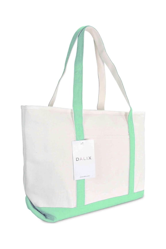 23" Mint Green Large Heavy Duty 24 oz. Cotton Canvas Shopping Tote Bag