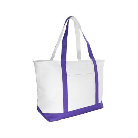 DALIX 23" Purple Large Heavy Duty 24 oz. Cotton Canvas Shopping Tote Bag