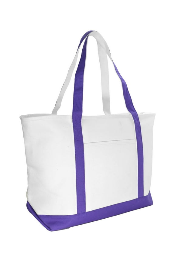 23" Purple Large Heavy Duty 24 oz. Cotton Canvas Shopping Tote Bag
