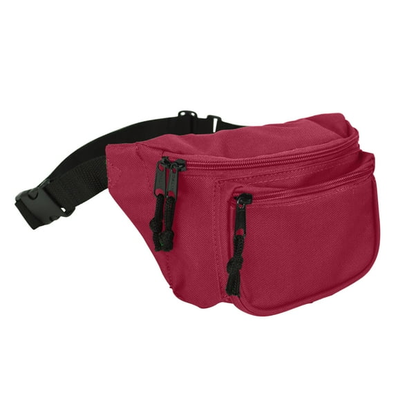DALIX 3-Pockets Unisex Fanny Pack, Polyester, Maroon
