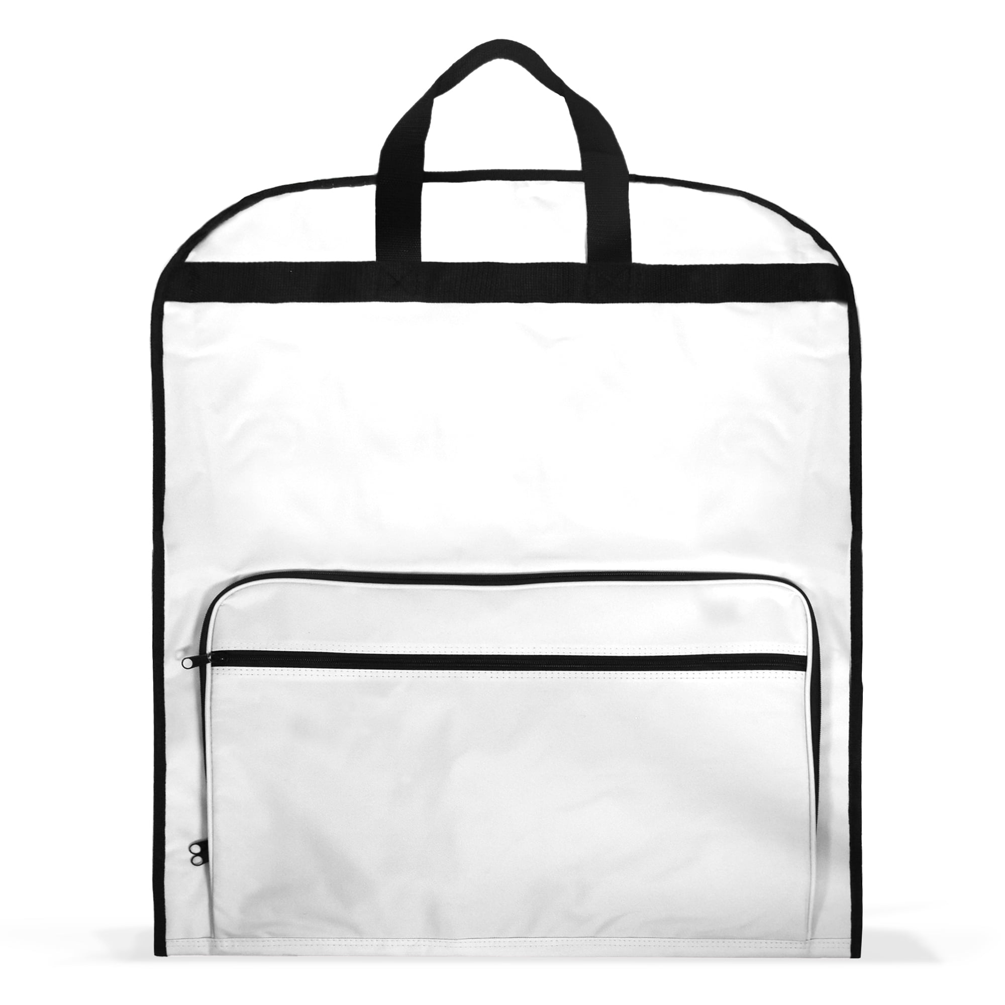 White Foldable Garment Bag with Front Pocket for Suits and Dresses
