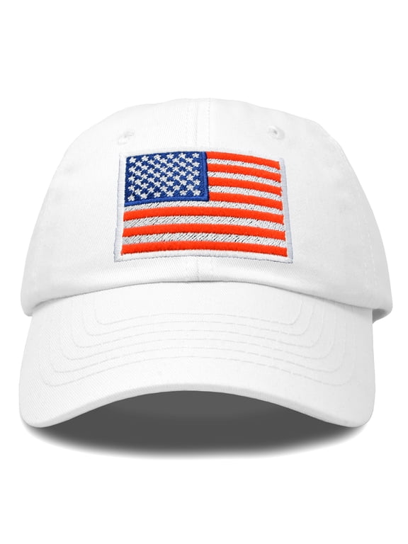 American Flag Hat Premium USA Baseball Cap in White