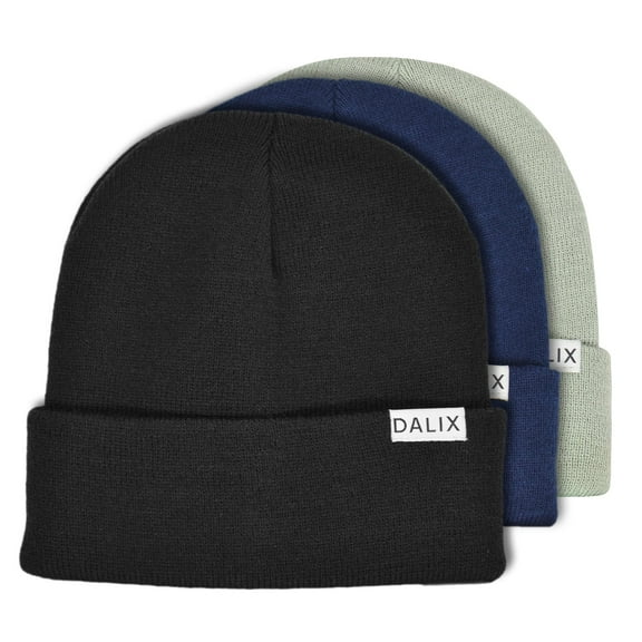 DALIX Assorted 1 Adult 12" Cuff Beanie Cap 3 Pack