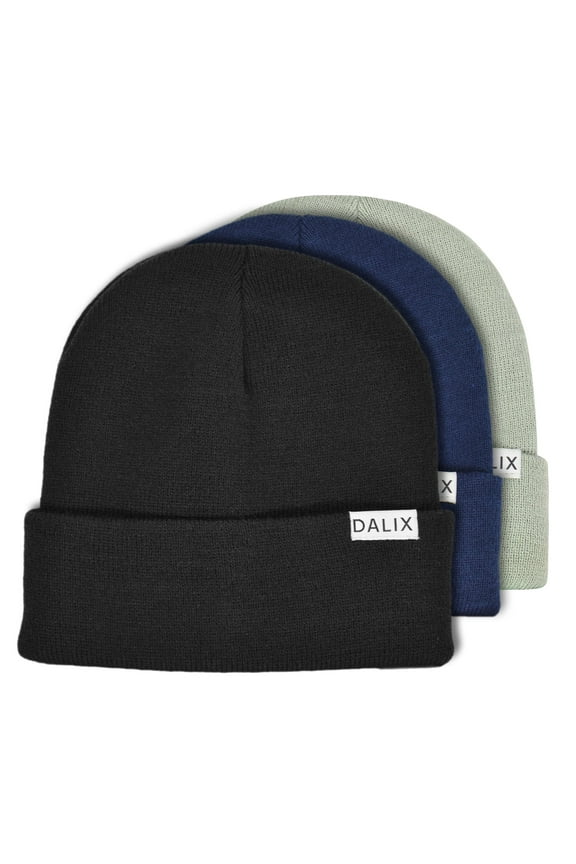 Assorted 1 Adult 12" Cuff Beanie Cap 3 Pack